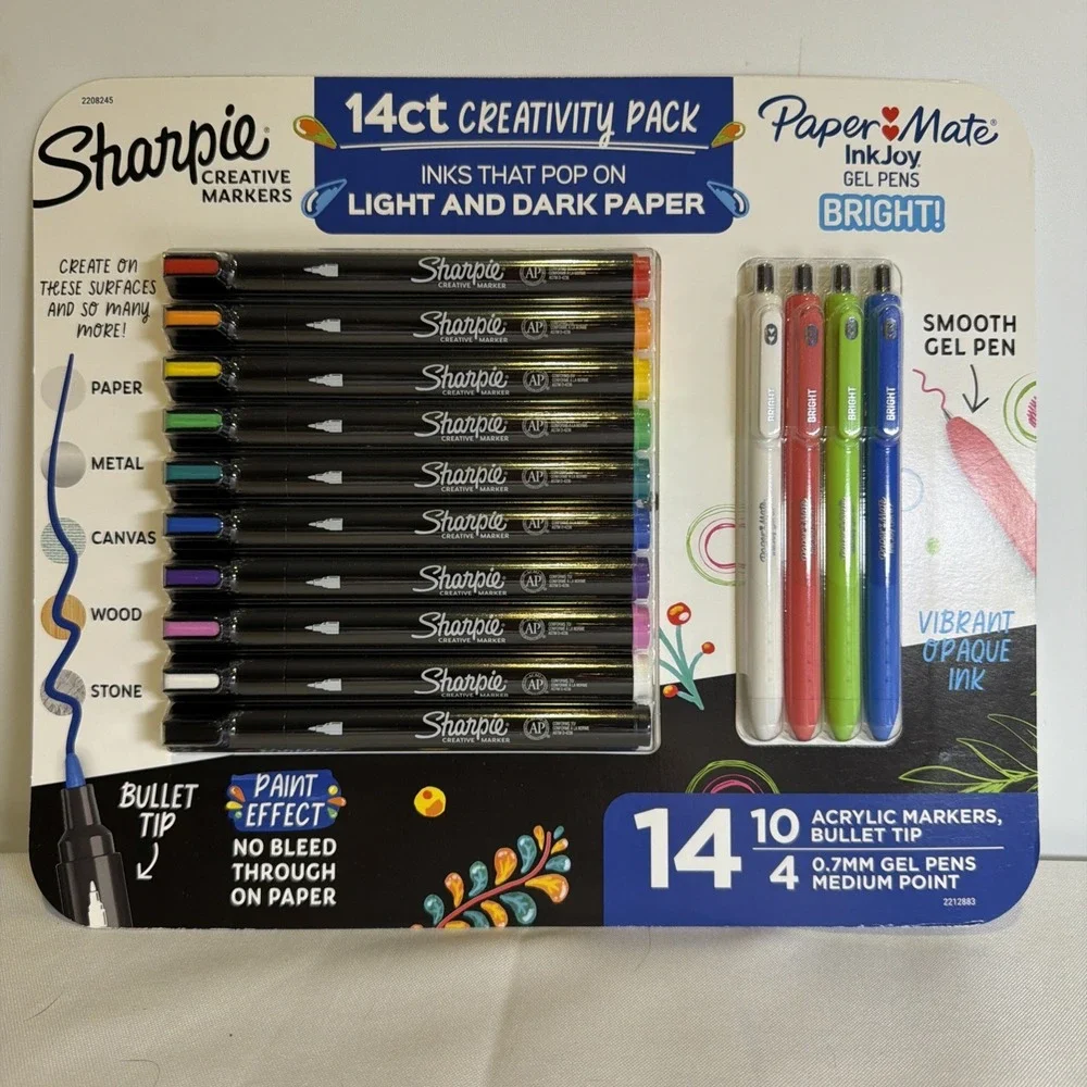 Sharpie Creative Markers 14 Ct Creativity Pack Plus Paper Mate InkJoy Gel Pens